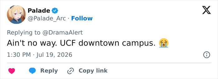 Screenshot of a tweet referencing the Trans Florida student incident at UCF downtown campus. Screenshot of a tweet referencing the Trans Florida student incident at UCF downtown campus.