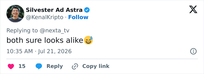A tweet by Silvester Ad Astra saying both sure looks alike discussing Donald Trump body double conspiracy theory. A tweet by Silvester Ad Astra saying both sure looks alike discussing Donald Trump body double conspiracy theory.