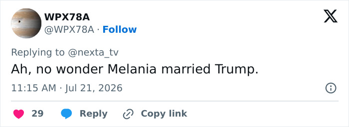 A tweet by WPX78A with the text Ah, no wonder Melania married Trump discussing Donald Trump body double conspiracy theory. A tweet by WPX78A with the text Ah, no wonder Melania married Trump discussing Donald Trump body double conspiracy theory.