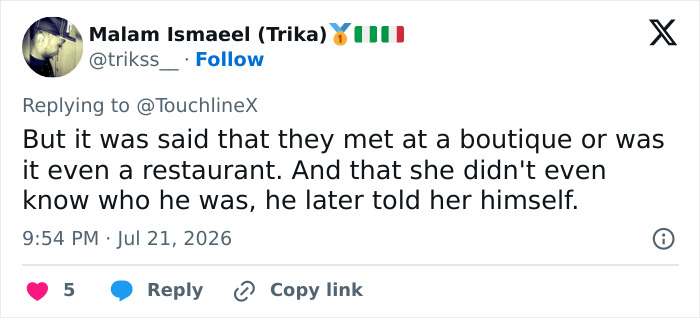 Screenshot of a tweet by Malam Ismaeel (Trika) about Lamine Yamal's girlfriend's insulting comments. Screenshot of a tweet by Malam Ismaeel (Trika) about Lamine Yamal's girlfriend's insulting comments.