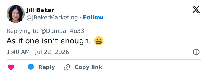 A tweet by Jill Baker reacting to the Donald Trump body double conspiracy theory. A tweet by Jill Baker reacting to the Donald Trump body double conspiracy theory.