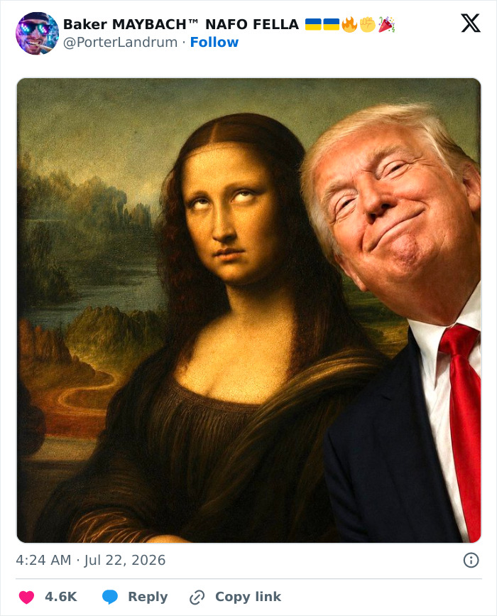 Donald Trump next to the Mona Lisa, as part of a wave of memes after a World Cup blunder.
