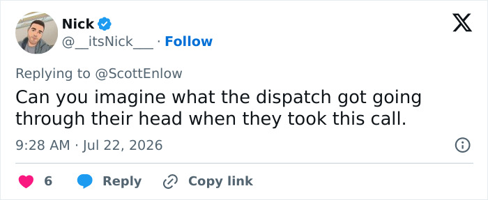 Tweet by Nick, contemplating the dispatchers thoughts on the viral bear story. Tweet by Nick, contemplating the dispatchers thoughts on the viral bear story.