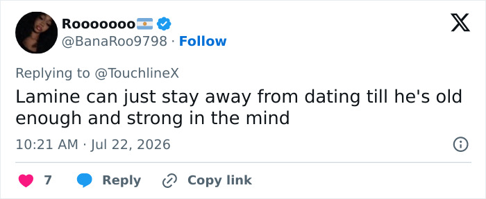 A social media post from Lamine Yamal's girlfriend criticizing him about staying away from dating until he is strong in the mind A social media post from Lamine Yamal's girlfriend criticizing him about staying away from dating until he is strong in the mind
