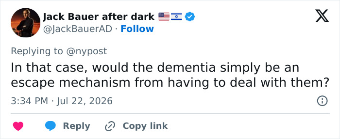 A social media post asking if dementia is an escape mechanism, relevant to married people's dementia risk.