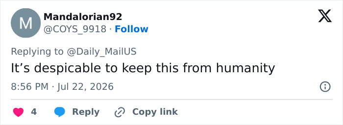 Tweet expressing that hiding alien presence through NASA photo editing is despicable to humanity.