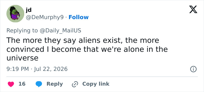 NASA whistleblowers reveal photos were edited to hide alien presence. A tweet stating belief in being alone in the universe.