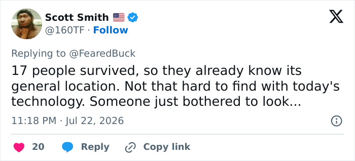A tweet about the Pan Am plane crash in 1952, found after 74 years, discussing survivors. A tweet about the Pan Am plane crash in 1952, found after 74 years, discussing survivors.