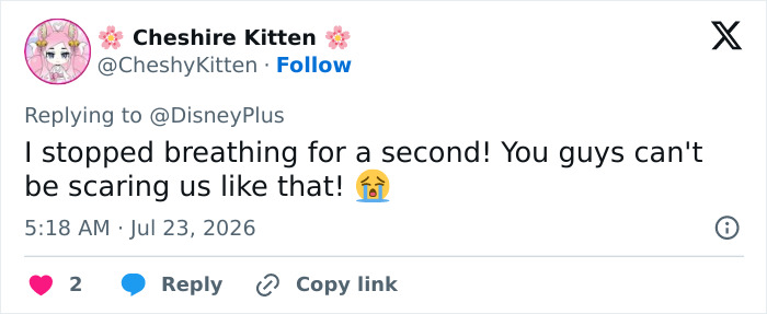 Screenshot of a tweet from Cheshire Kitten, expressing backlash and fear over Disney's Julie Andrews' portrait post. Screenshot of a tweet from Cheshire Kitten, expressing backlash and fear over Disney's Julie Andrews' portrait post.
