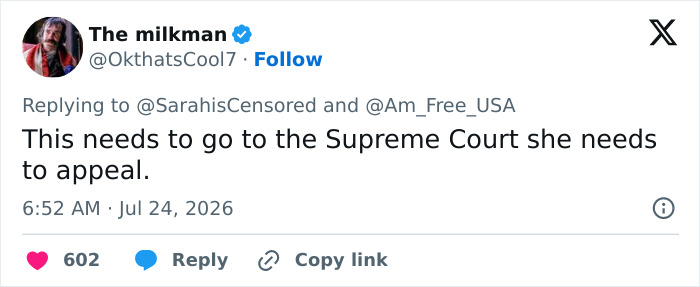 Tweet by The milkman suggesting an appeal to the Supreme Court for the Minnesota mom after hurling racial slur. Tweet by The milkman suggesting an appeal to the Supreme Court for the Minnesota mom after hurling racial slur.