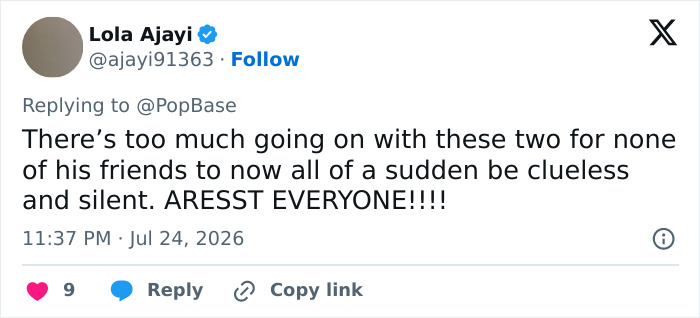 Screenshot of a tweet from Lola Ajayi about D4vd's text messages, demanding accountability from his friends. Screenshot of a tweet from Lola Ajayi about D4vd's text messages, demanding accountability from his friends.