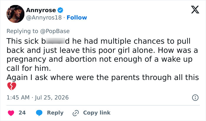 A tweet by Annyrose about D4vd's disturbing relationship details and Celeste Rivas, from text messages shown in court. A tweet by Annyrose about D4vd's disturbing relationship details and Celeste Rivas, from text messages shown in court.