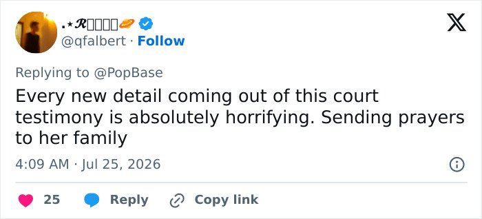 Screenshot of a tweet from qfalbert about the disturbing details of D4vd's relationship with Celeste Rivas. Screenshot of a tweet from qfalbert about the disturbing details of D4vd's relationship with Celeste Rivas.