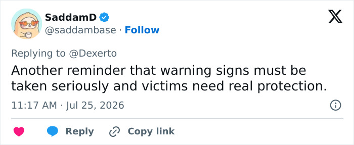 Tweet from SaddamD on warning signs and protection for victims after an influencer was attacked by her husband. Tweet from SaddamD on warning signs and protection for victims after an influencer was attacked by her husband.