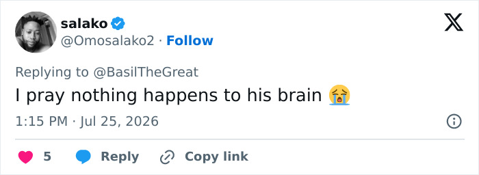 A tweet from salako praying for the English gymnast's brain after a horrific fall at the Commonwealth Games.