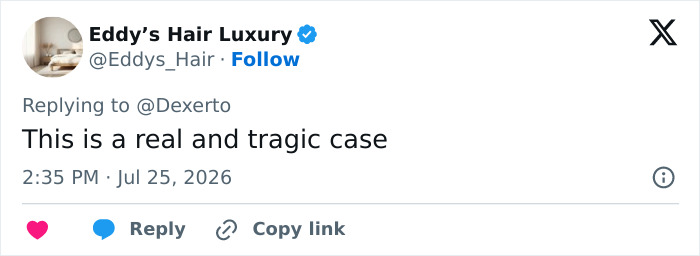 Tweet from Eddy's Hair Luxury, @Eddys_Hair, describing the case of the influencer fatally attacked as real and tragic. Tweet from Eddy's Hair Luxury, @Eddys_Hair, describing the case of the influencer fatally attacked as real and tragic.
