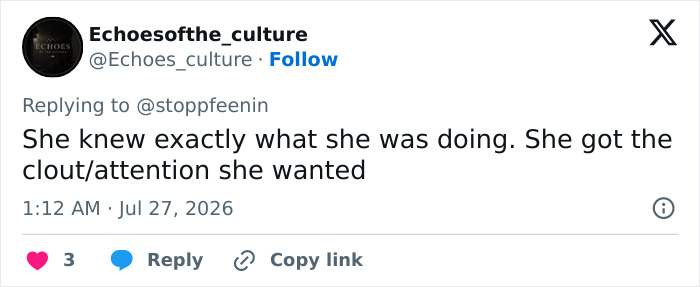 A social media post commenting on the woman's reaction and being booted off stage by Usher.