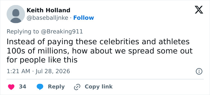 Social media comment about the 16-year-old lifeguard's heroic ocean rescue, suggesting public recognition over celebrity pay. Social media comment about the 16-year-old lifeguard's heroic ocean rescue, suggesting public recognition over celebrity pay.