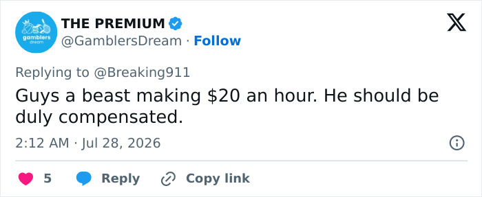 Social media comment praising the 16-year-old lifeguard for heroic ocean rescue and suggesting fair compensation. Social media comment praising the 16-year-old lifeguard for heroic ocean rescue and suggesting fair compensation.
