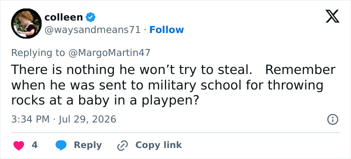 Screenshot of a tweet from Colleen about Kindergartener Trump trying to steal an award. Screenshot of a tweet from Colleen about Kindergartener Trump trying to steal an award.