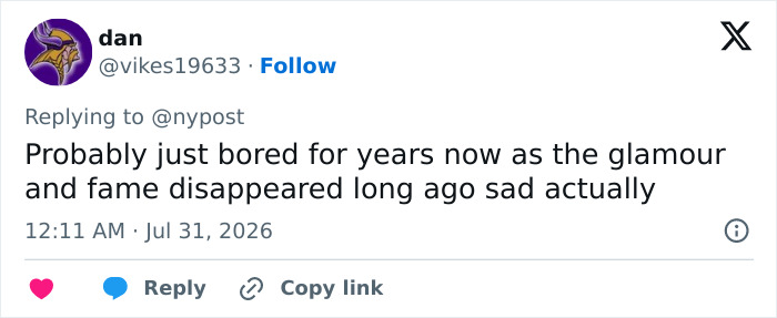 A social media comment from dan @vikes19633 about a Hollywood star joining an adult content platform at 85. A social media comment from dan @vikes19633 about a Hollywood star joining an adult content platform at 85.