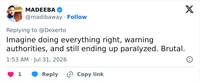 Screenshot of a tweet discussing a man paralyzed in a doxxing and swatting prank despite warning police. Screenshot of a tweet discussing a man paralyzed in a doxxing and swatting prank despite warning police.