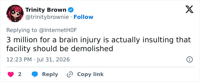 A tweet by Trinity Brown commenting on the health update of the permanently disabled adult star's mom. A tweet by Trinity Brown commenting on the health update of the permanently disabled adult star's mom.
