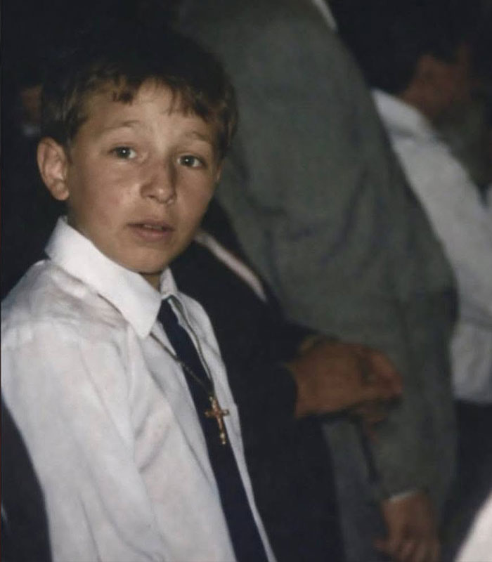 Boy in a white shirt and tie, whose disappearance led to a horrific fate discovered by a stray dog.