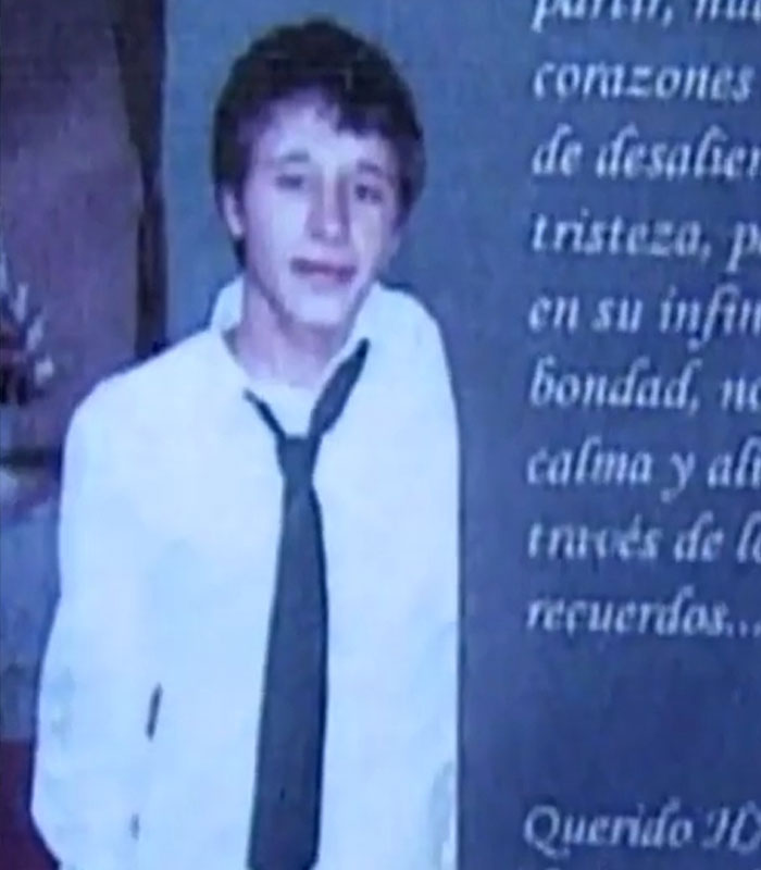 Teenage boy in a white shirt and tie, whose disappearance revealed a horrific fate via a stray dog.