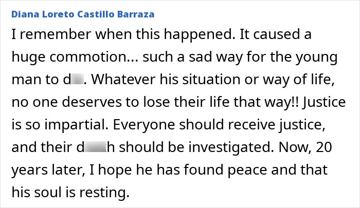 A comment recalling the sadness and call for justice for the man who disappeared to a horrific fate.