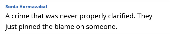 A comment on the unclarified crime and the horrific fate of the disappeared man, with blame pinned on someone.