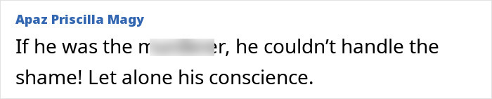 A screenshot showing a social media comment about a disappeared man and his horrific fate.