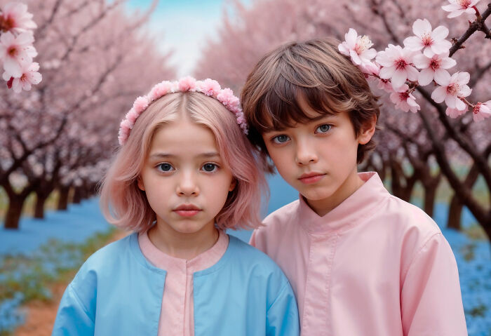 Two children with unique hairstyles and clothing, representing products and trends that swapped audiences.