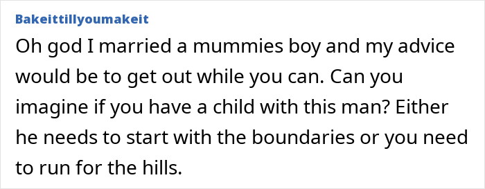 A comment about a woman tracking her son's location, advising to establish boundaries or leave the relationship.