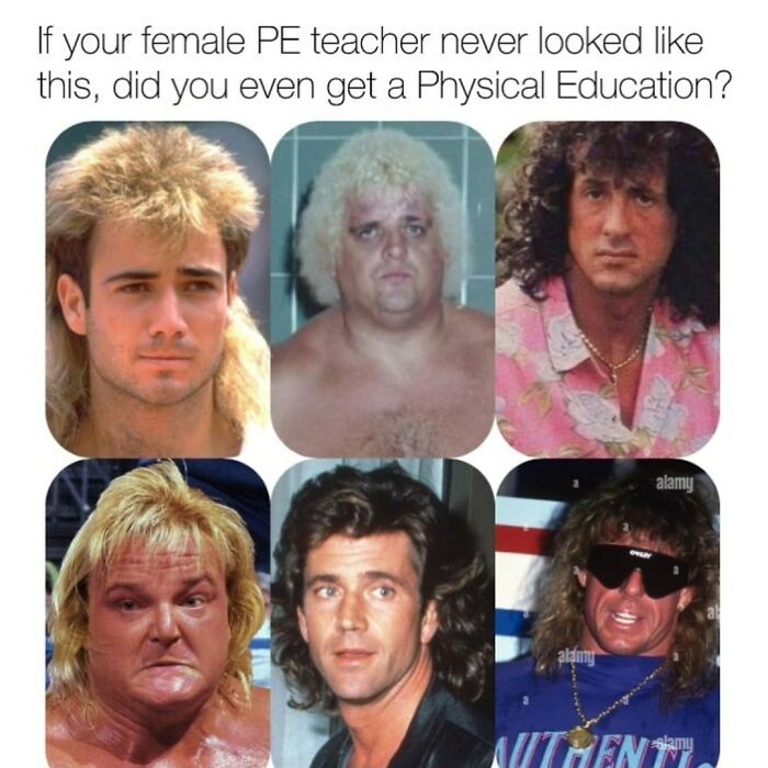 Mullet hairstyles in a meme, proving the '80s and '90s were superior decades.