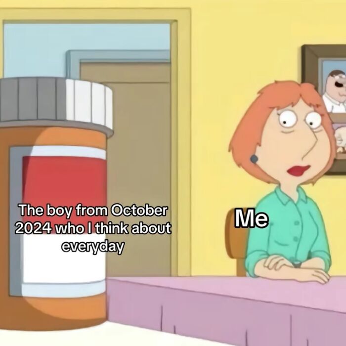 Lois from Family Guy looking at a large pill bottle, representing relatable memes.