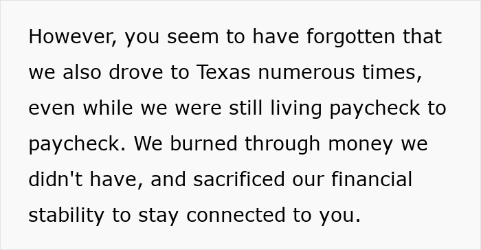 Text about a mom sacrificing financial stability and driving to Texas to stay connected, related to tracking down her son's money. Text about a mom sacrificing financial stability and driving to Texas to stay connected, related to tracking down her son's money.