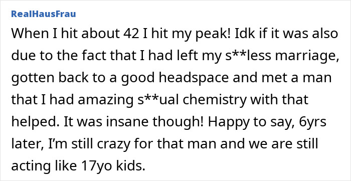 A social media comment about a woman's libido peaking at 42, relating to Kate Hudson's libido confession.