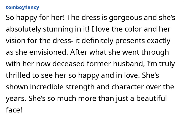 Wedding photo comment: Model's gorgeous dress and stunning look at her wedding, praised for her strength and character.