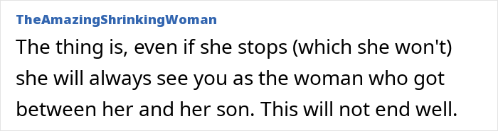 Screenshot of a comment from TheAmazingShrinkingWoman about a woman obsessed with tracking her son's location.