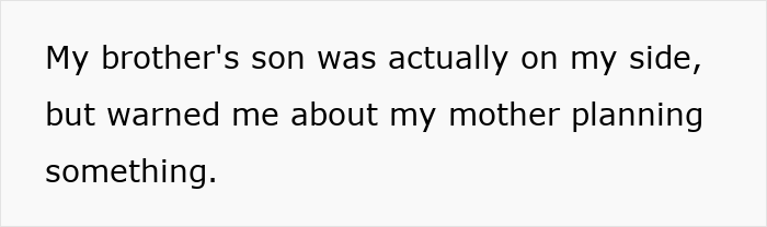 Text snippet: Son warned about mother planning something, showing an entitled mom trying to frame son. Text snippet: Son warned about mother planning something, showing an entitled mom trying to frame son.