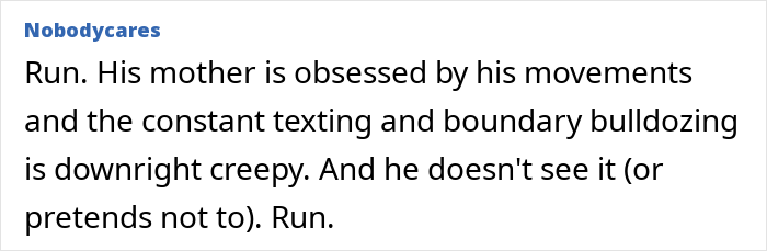 Screenshot of a comment from Nobodycares about a woman obsessed with tracking her son's location.