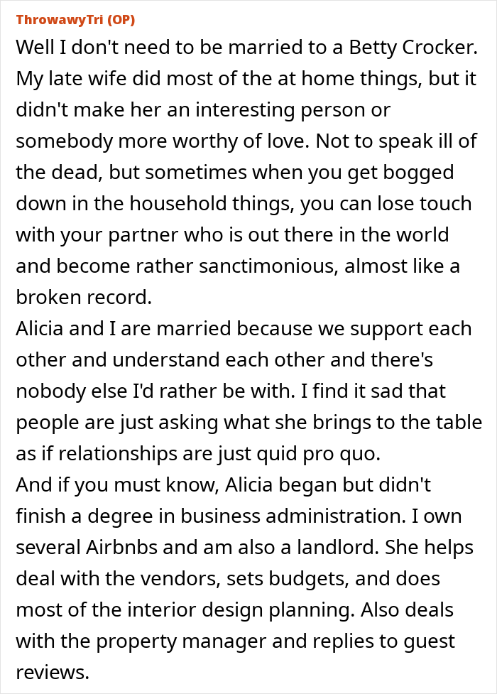 A screenshot of a dad's response about why his new wife can't handle his kids and her value to him. A screenshot of a dad's response about why his new wife can't handle his kids and her value to him.
