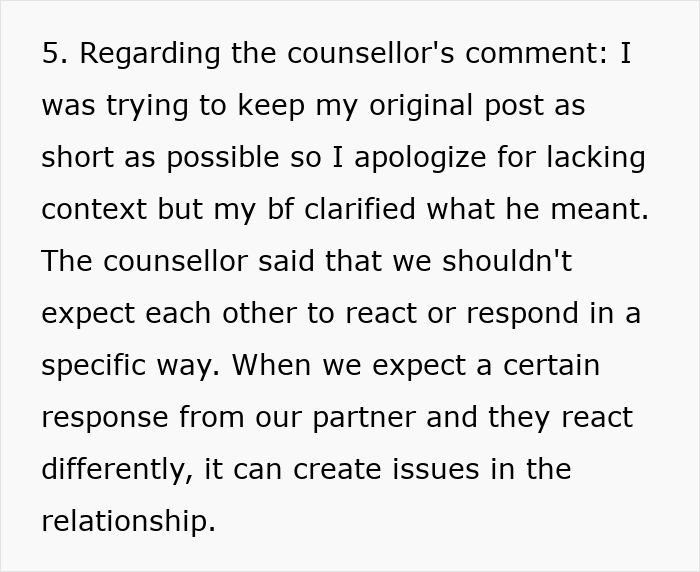 Further context on the chopstick etiquette dispute, clarifying a counsellor's comment on relationship responses. Further context on the chopstick etiquette dispute, clarifying a counsellor's comment on relationship responses.
