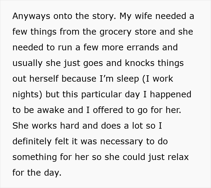 Screenshot of text detailing how the man ended up at the grocery store with his stepson, before a Karen tried to kidnap him. Screenshot of text detailing how the man ended up at the grocery store with his stepson, before a Karen tried to kidnap him.