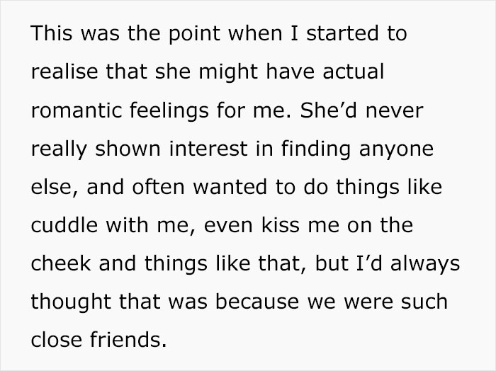 Text discussing a woman realizing her husband's romantic feelings for her as he decides to transition, revealing a hidden lesbian identity. Text discussing a woman realizing her husband's romantic feelings for her as he decides to transition, revealing a hidden lesbian identity.