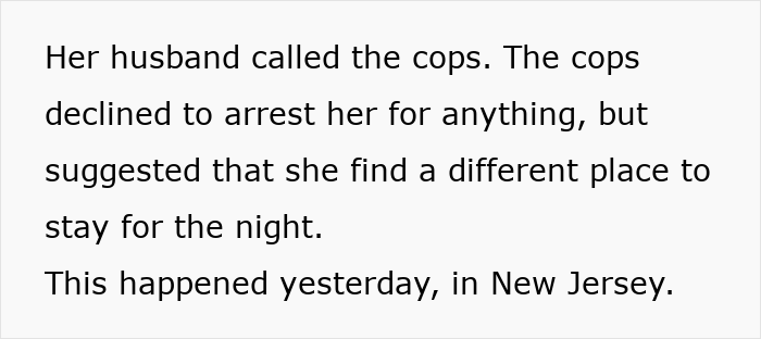 Screenshot of text discussing the Aunt's husband calling the cops and her being told to find different housing.