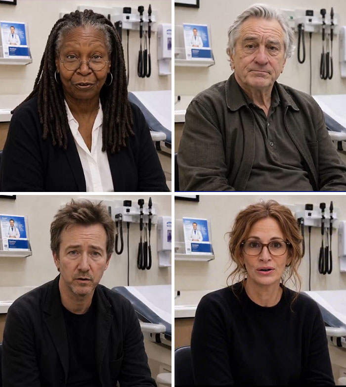 A split image showing Whoopi Goldberg, Robert De Niro, Edward Norton, and Julia Roberts, celebrities in a Trump video. A split image showing Whoopi Goldberg, Robert De Niro, Edward Norton, and Julia Roberts, celebrities in a Trump video.