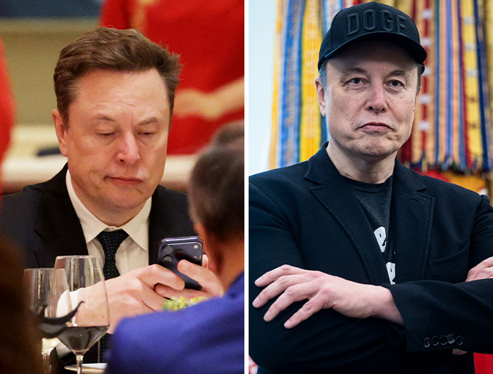 Elon Musk, a star with an autism diagnosis, shown in two different settings.