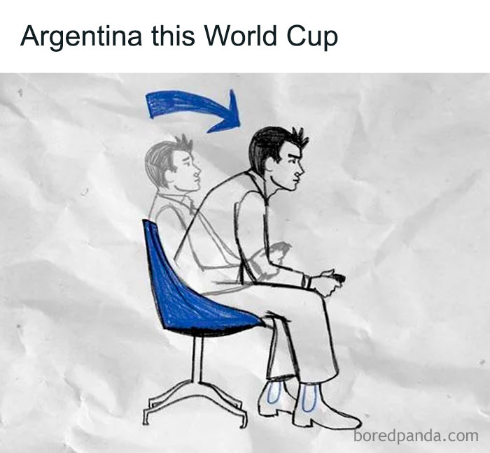 A meme from World Cup 2026 showing a man leaning forward then suddenly leaning back in his chair.
